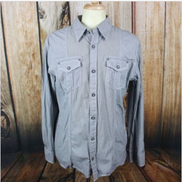 Buckle Men's XL Slim Fit Gray Metal Button Shirt - Picture 7 of 7